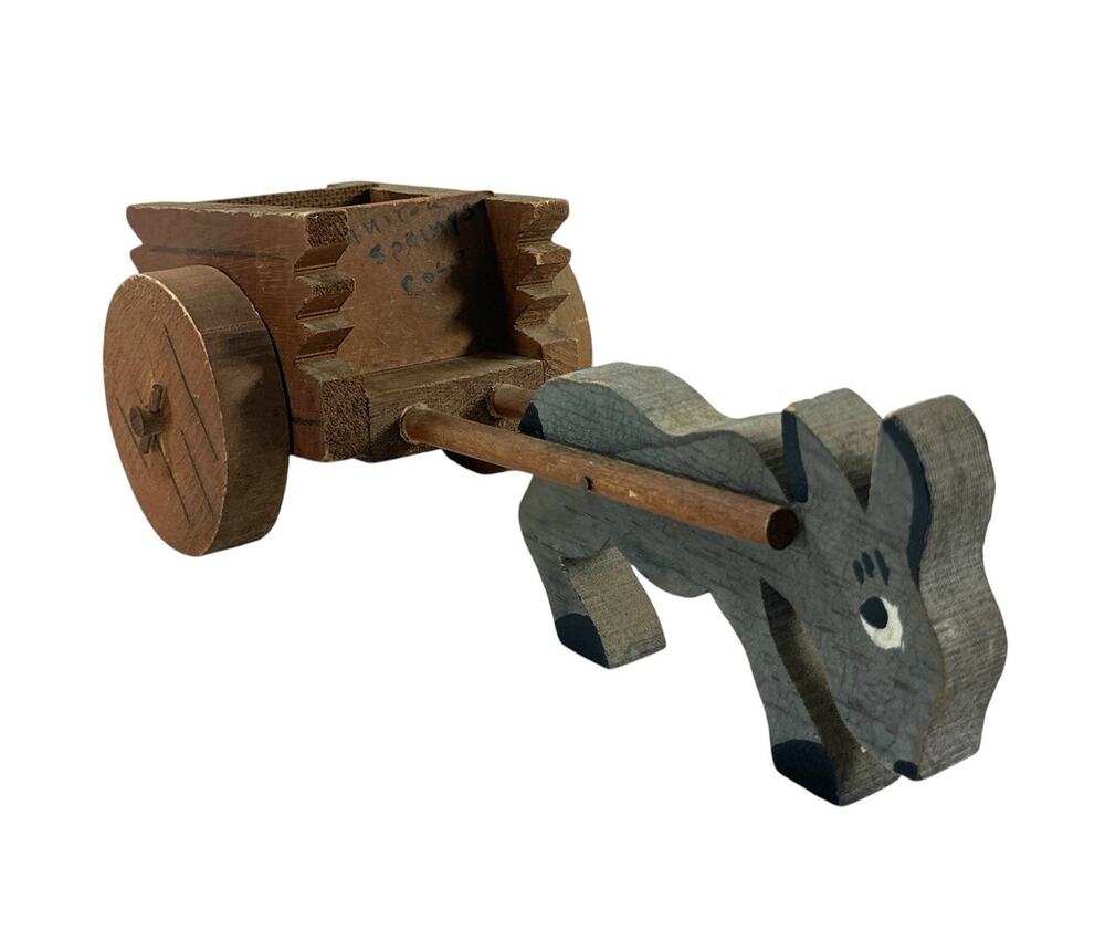 Vintage Manitou Springs Colorado Wood Donkey Cart Planter Folk Art Souvenir